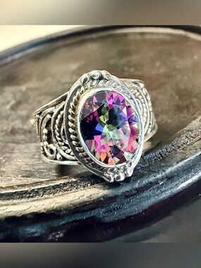 Stunning Handmade Sterling Silver Mystic Fire Topaz Ring (8)